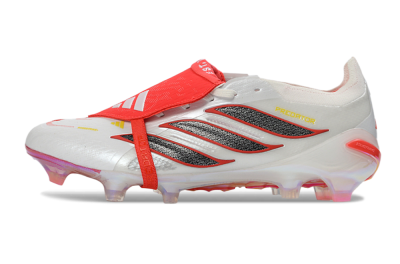 Unisex Adidas Predator 26 Elite Fold-Over Tongue FG Firm Ground Low-Tops Football Boots - White/Electric Red/Steel Gray