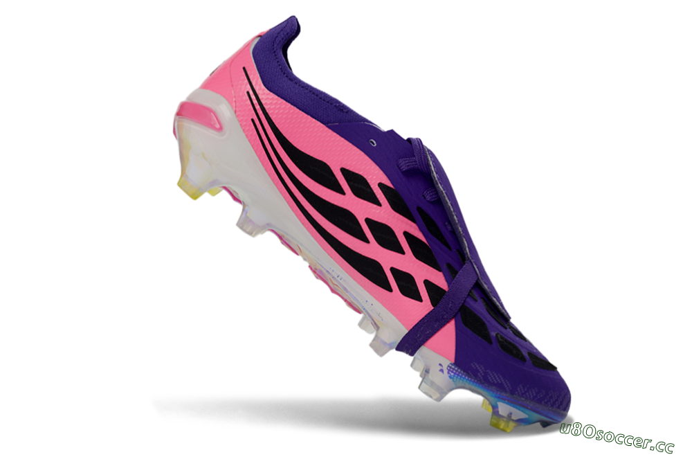 Unisex Adidas Predator 26 Elite Fold-Over Tongue FG Firm Ground Low-Tops Football Boots - Purple/Neon Pink/Black 4