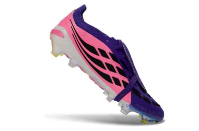 Unisex Adidas Predator 26 Elite Fold-Over Tongue FG Firm Ground Low-Tops Football Boots - Purple/Neon Pink/Black