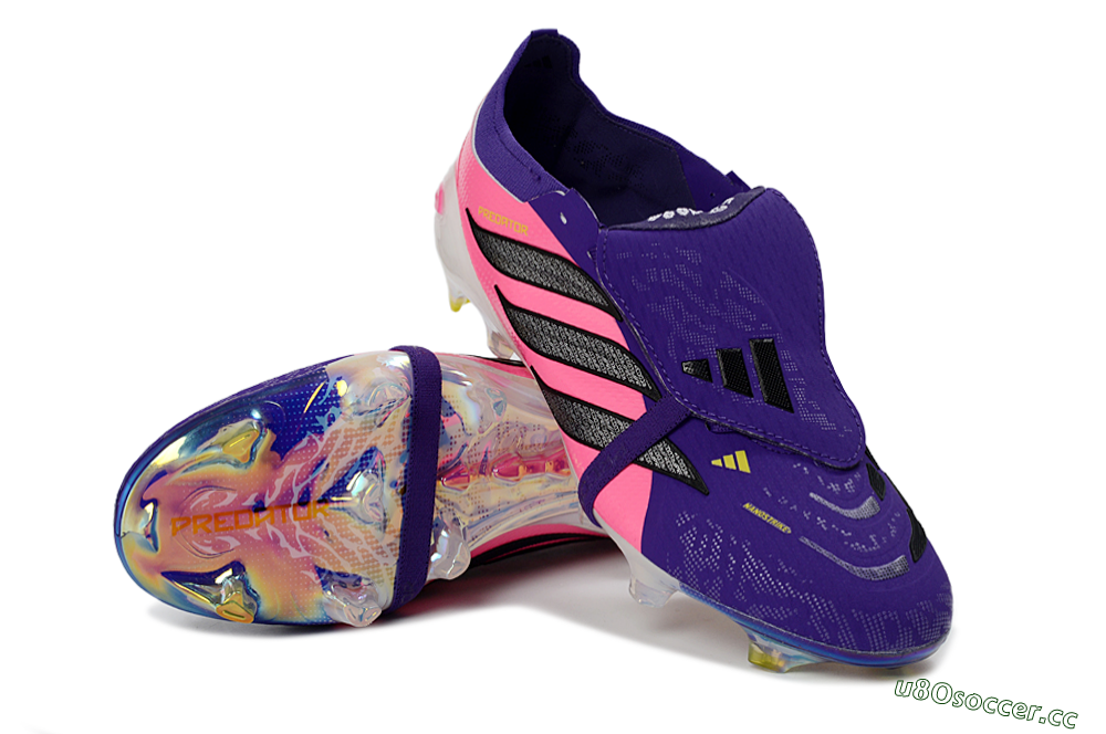 Unisex Adidas Predator 26 Elite Fold-Over Tongue FG Firm Ground Low-Tops Football Boots - Purple/Neon Pink/Black 3
