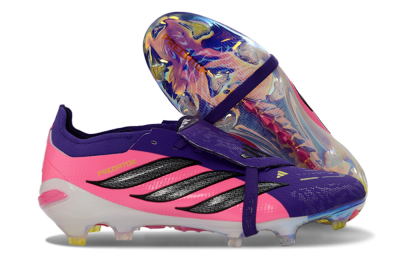 Unisex Adidas Predator 26 Elite Fold-Over Tongue FG Firm Ground Low-Tops Football Boots - Purple/Neon Pink/Black
