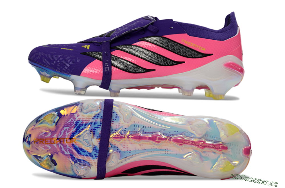Unisex Adidas Predator 26 Elite Fold-Over Tongue FG Firm Ground Low-Tops Football Boots - Purple/Neon Pink/Black 1