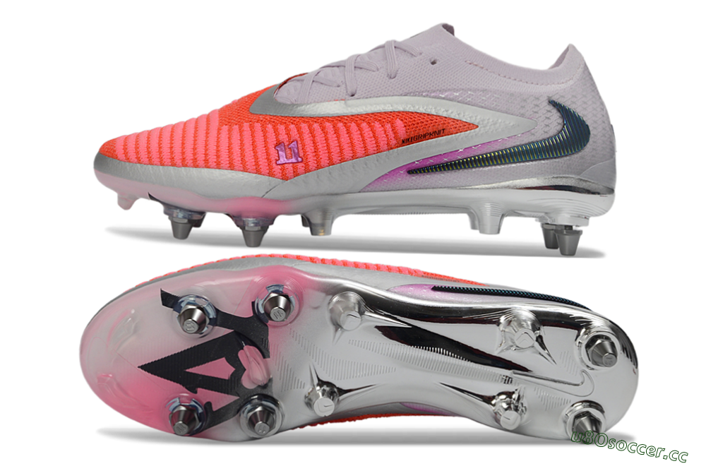 Men's Nike Phantom 6 Elite Low SG Soft Ground Low-Tops Football Boots - Pink/Electric Orange/Silver 1