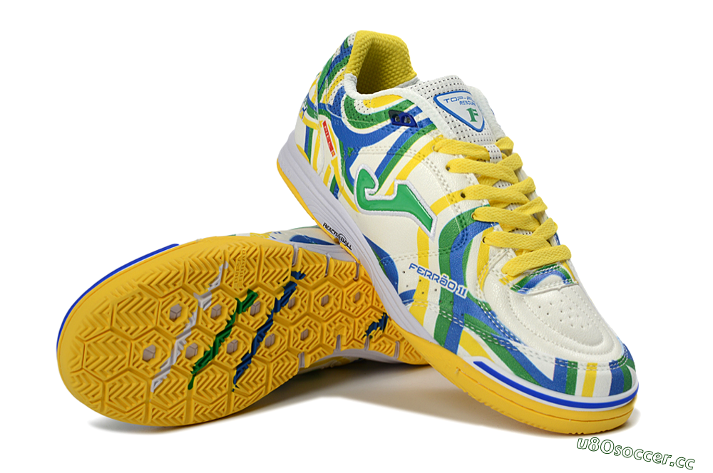 Men's Joma Top Flex IC Indoor & Futsal Low-Tops Football Shoes - Yellow/Vibrant Green/Blue Wave 3