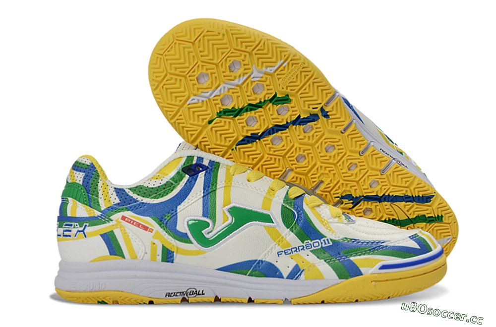 Men's Joma Top Flex IC Indoor & Futsal Low-Tops Football Shoes - Yellow/Vibrant Green/Blue Wave 2