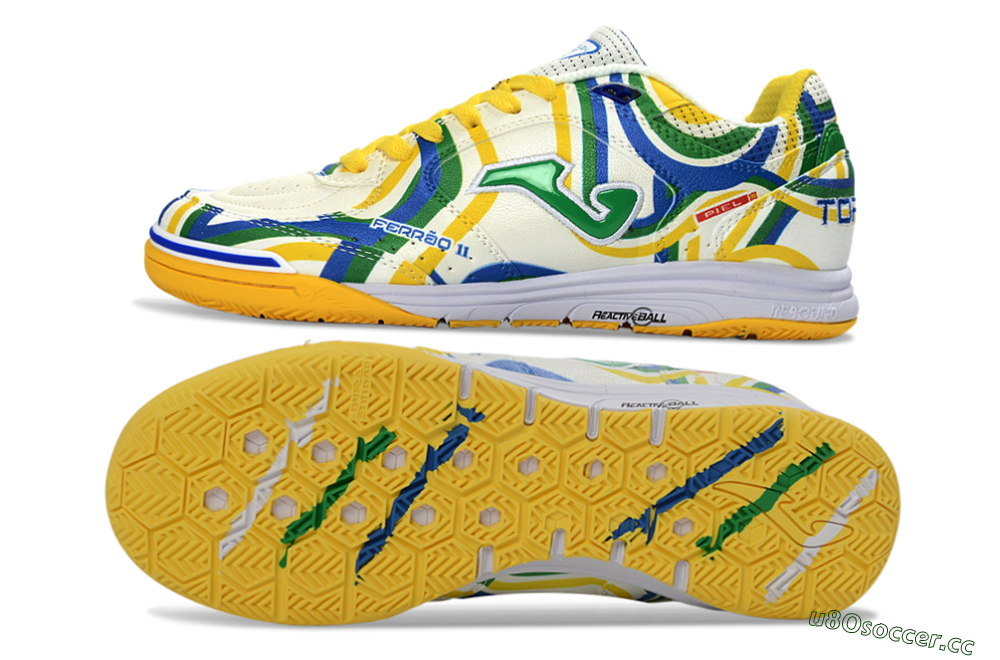 Men's Joma Top Flex IC Indoor & Futsal Low-Tops Football Shoes - Yellow/Vibrant Green/Blue Wave 1