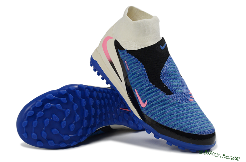 Unisex Nike Phantom 6 Elite High TF Artificial Turf High-Tops Football Shoes - Blue/Electric Blue/Fuchsia Pink 3