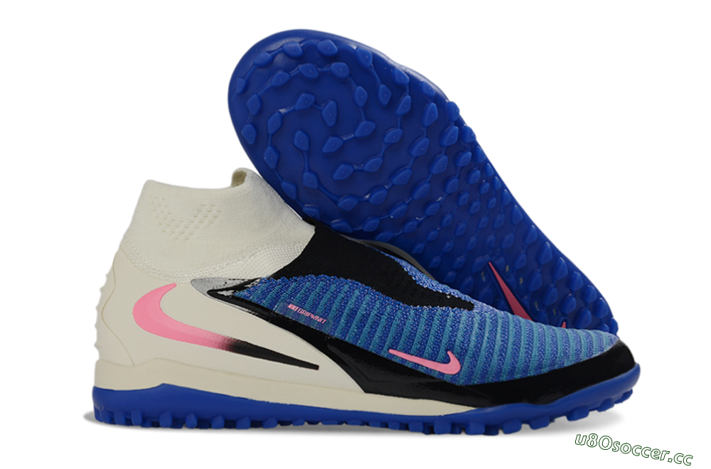 Unisex Nike Phantom 6 Elite High TF Artificial Turf High-Tops Football Shoes - Blue/Electric Blue/Fuchsia Pink 2