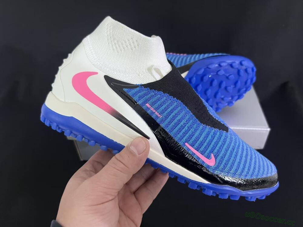 Unisex Nike Phantom 6 Elite High TF Artificial Turf High-Tops Football Shoes - Blue/Electric Blue/Fuchsia Pink
