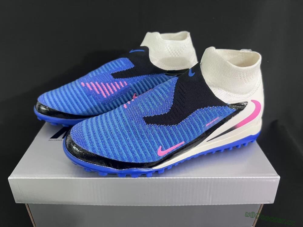 Unisex Nike Phantom 6 Elite High TF Artificial Turf High-Tops Football Shoes - Blue/Electric Blue/Fuchsia Pink