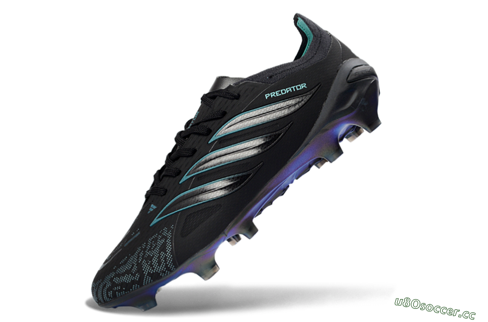 Men's Adidas Predator 26 Elite FG Firm Ground Low-Tops Football Boots - Black/Teal Burst/Iridescent Blue 5