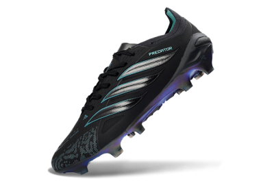 Men's Adidas Predator 26 Elite FG Firm Ground Low-Tops Football Boots - Black/Teal Burst/Iridescent Blue