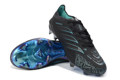 Men's Adidas Predator 26 Elite FG Firm Ground Low-Tops Football Boots - Black/Teal Burst/Iridescent Blue