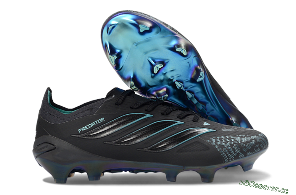 Men's Adidas Predator 26 Elite FG Firm Ground Low-Tops Football Boots - Black/Teal Burst/Iridescent Blue 2