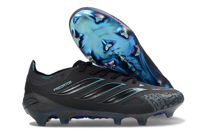 Men's Adidas Predator 26 Elite FG Firm Ground Low-Tops Football Boots - Black/Teal Burst/Iridescent Blue