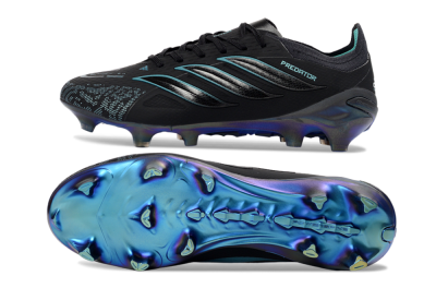 Men's Adidas Predator 26 Elite FG Firm Ground Low-Tops Football Boots - Black/Teal Burst/Iridescent Blue