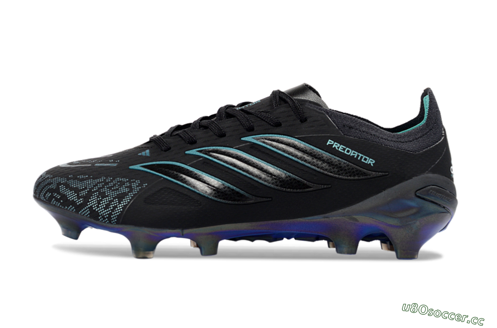 Men's Adidas Predator 26 Elite FG Firm Ground Low-Tops Football Boots - Black/Teal Burst/Iridescent Blue 0