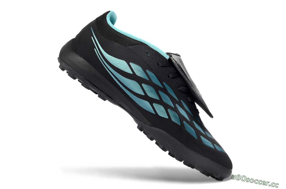 Men's Adidas Predator 26 Elite Fold-Over Tongue TF Artificial Turf Low-Tops Football Shoes - Black/Aqua Blue/Metallic Silver 4