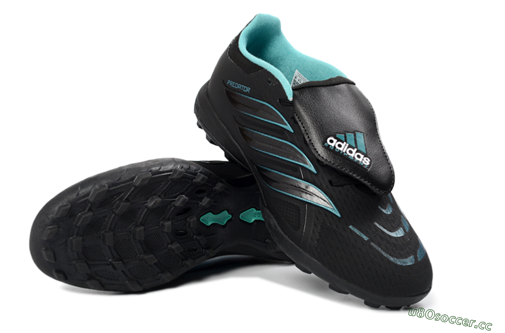 Men's Adidas Predator 26 Elite Fold-Over Tongue TF Artificial Turf Low-Tops Football Shoes - Black/Aqua Blue/Metallic Silver 3