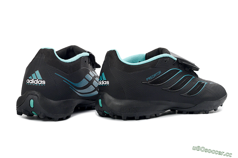 Men's Adidas Predator 26 Elite Fold-Over Tongue TF Artificial Turf Low-Tops Football Shoes - Black/Aqua Blue/Metallic Silver 6