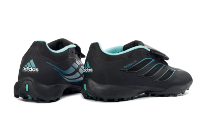 Men's Adidas Predator 26 Elite Fold-Over Tongue TF Artificial Turf Low-Tops Football Shoes - Black/Aqua Blue/Metallic Silver