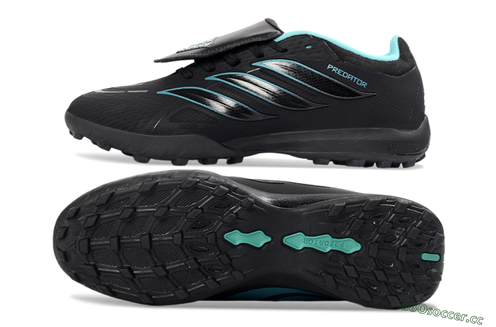 Men's Adidas Predator 26 Elite Fold-Over Tongue TF Artificial Turf Low-Tops Football Shoes - Black/Aqua Blue/Metallic Silver 1