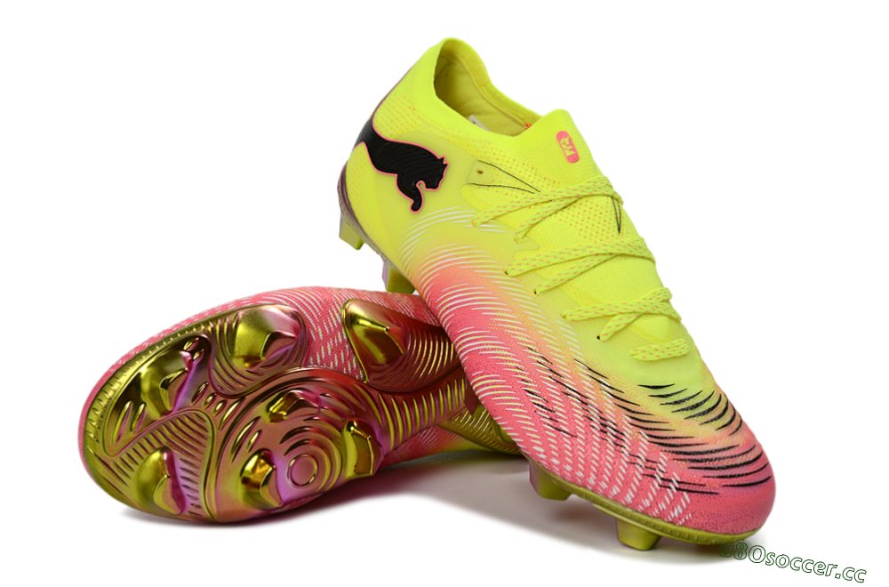 Men's Puma Future 8 Ultimate FG Firm Ground Low-Tops Football Boots - Yellow/Neon Pink/Gold 3