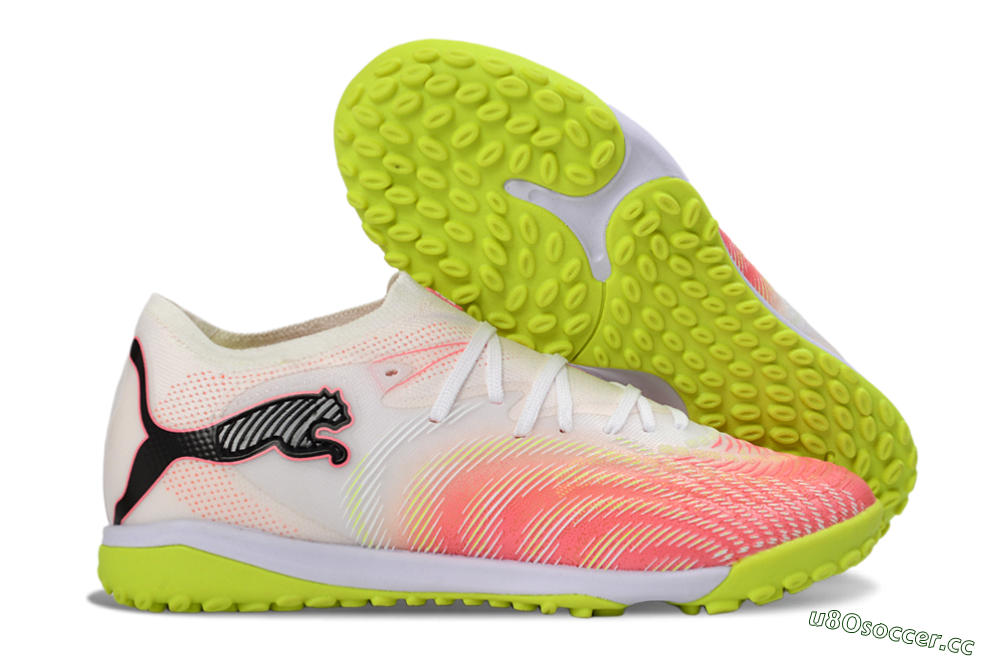 Men's Puma Future 8 Ultimate TF Artificial Turf Low-Tops Football Shoes - Pink/Lime Green/White 2