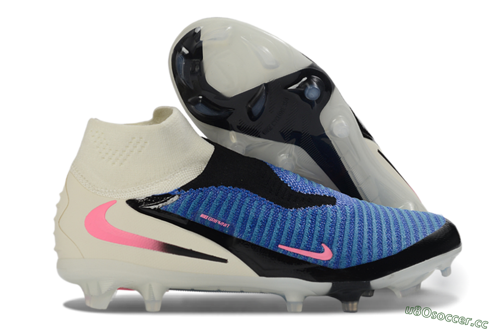 Unisex Nike Phantom 6 Elite High FG Firm Ground High-Tops Football Boots - Blue/Electric Blue/Neon Pink 2