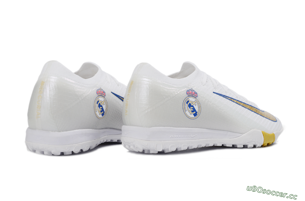 Unisex Nike Air Zoom Mercurial Vapor 16 Elite TF Artificial Turf Low-Tops Football Shoes - White/Royal Blue/Metallic Gold 6