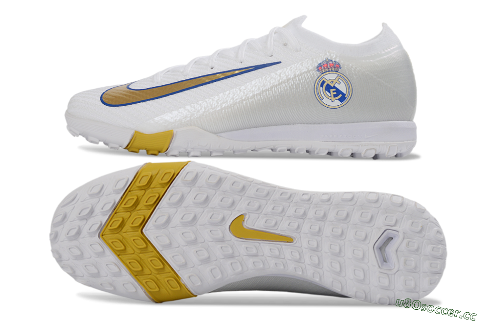 Unisex Nike Air Zoom Mercurial Vapor 16 Elite TF Artificial Turf Low-Tops Football Shoes - White/Royal Blue/Metallic Gold 1