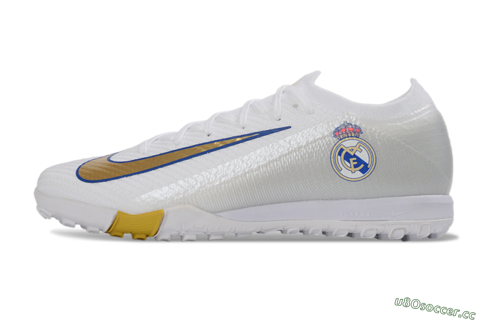 Unisex Nike Air Zoom Mercurial Vapor 16 Elite TF Artificial Turf Low-Tops Football Shoes - White/Royal Blue/Metallic Gold 0