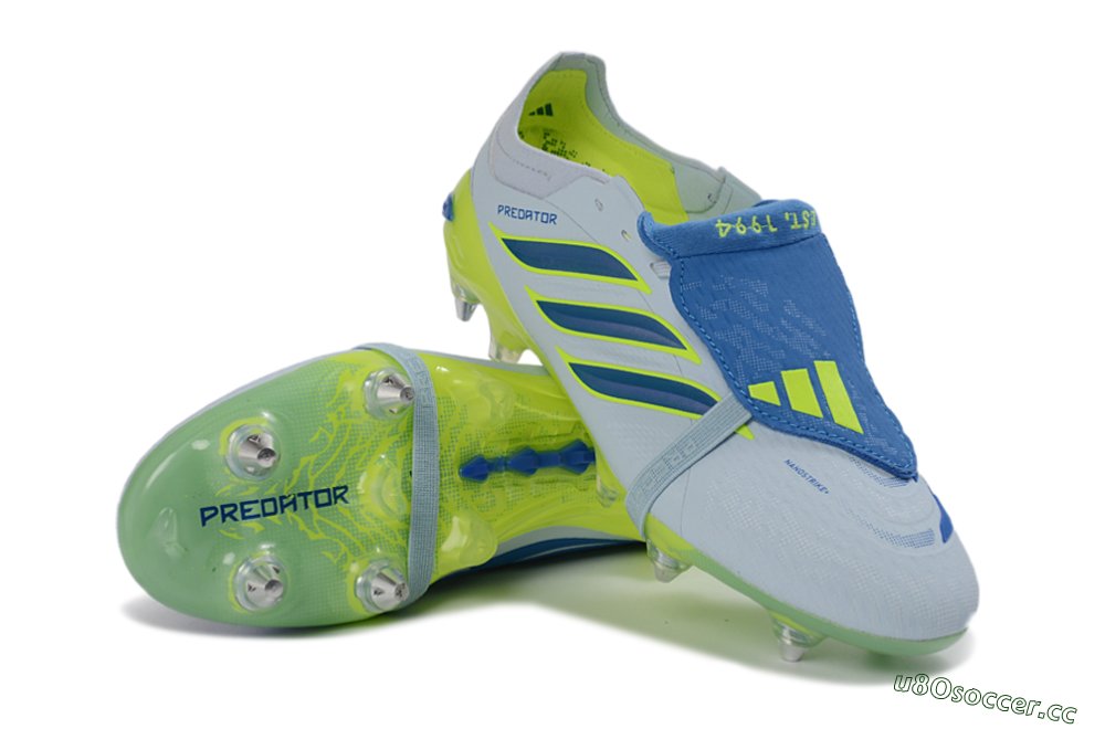 Men's Adidas Predator 26 Elite Fold-Over Tongue SG Soft Ground Low-Tops Football Boots - Blue/Electric Green/Light Blue 3