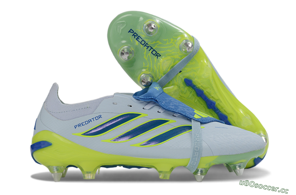 Men's Adidas Predator 26 Elite Fold-Over Tongue SG Soft Ground Low-Tops Football Boots - Blue/Electric Green/Light Blue 2