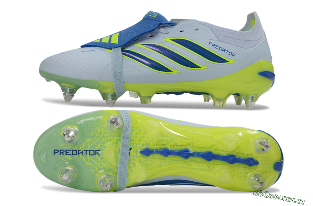 Men's Adidas Predator 26 Elite Fold-Over Tongue SG Soft Ground Low-Tops Football Boots - Blue/Electric Green/Light Blue 1