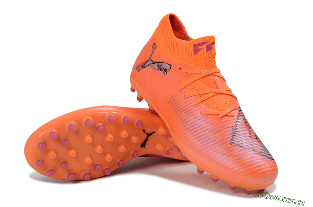 Men's Puma Future 8 Ultimate MG Multi Ground Low-Tops Football Boots - Orange/Vibrant Coral/Hot Pink 3