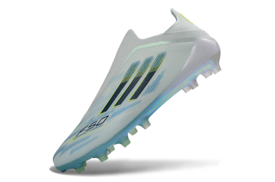 Men's Adidas F50 Elite Laceless FG Firm Ground Low-Tops Football Boots - White/Iridescent Blue/Iridescent Yellow