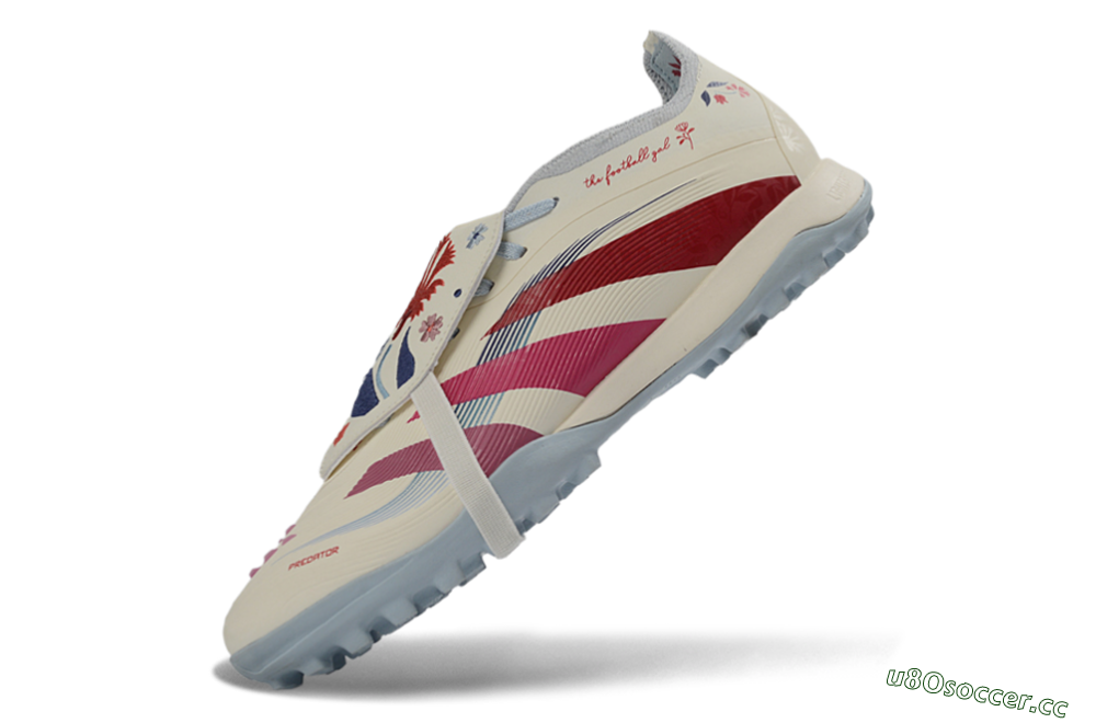Men's Adidas Predator Gal 26 Elite Fold-Over Tongue TF Artificial Turf Low-Tops Football Shoes - Ivory/Blush Pink/Light Blue 5