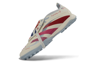 Men's Adidas Predator Gal 26 Elite Fold-Over Tongue TF Artificial Turf Low-Tops Football Shoes - Ivory/Blush Pink/Light Blue