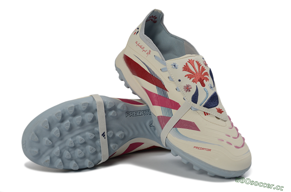 Men's Adidas Predator Gal 26 Elite Fold-Over Tongue TF Artificial Turf Low-Tops Football Shoes - Ivory/Blush Pink/Light Blue 3