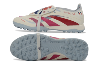 Men's Adidas Predator Gal 26 Elite Fold-Over Tongue TF Artificial Turf Low-Tops Football Shoes - Ivory/Blush Pink/Light Blue