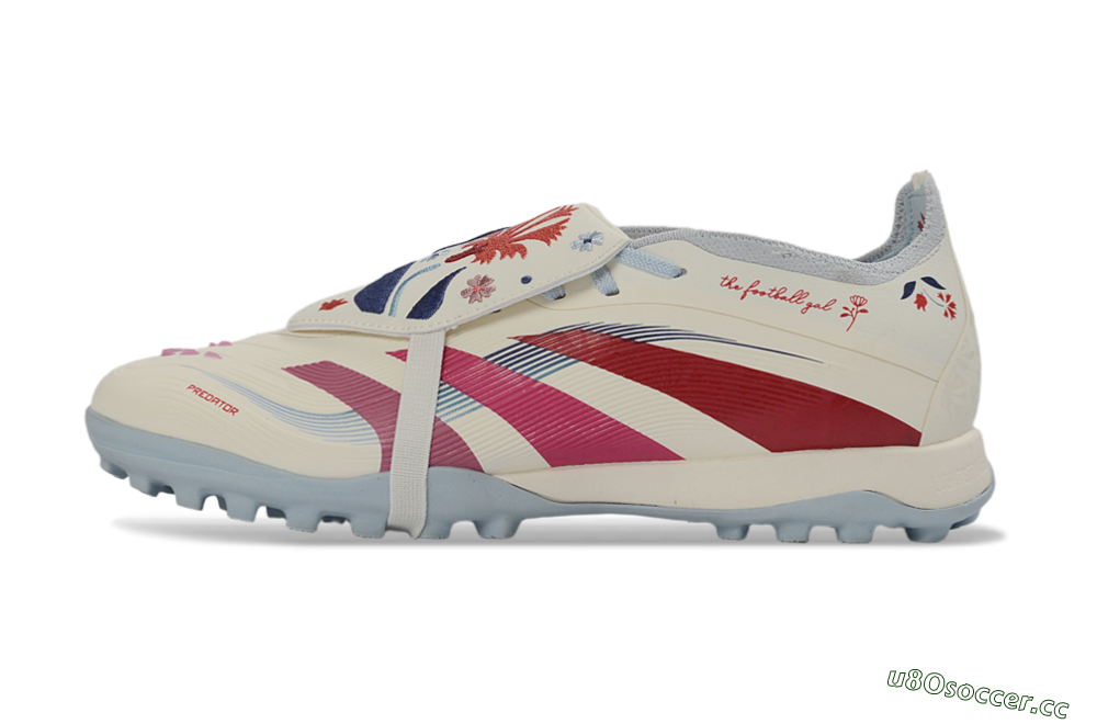 Men's Adidas Predator Gal 26 Elite Fold-Over Tongue TF Artificial Turf Low-Tops Football Shoes - Ivory/Blush Pink/Light Blue 0