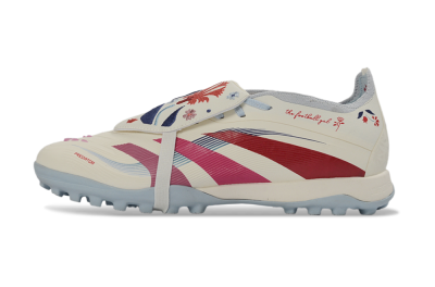 Men's Adidas Predator Gal 26 Elite Fold-Over Tongue TF Artificial Turf Low-Tops Football Shoes - Ivory/Blush Pink/Light Blue