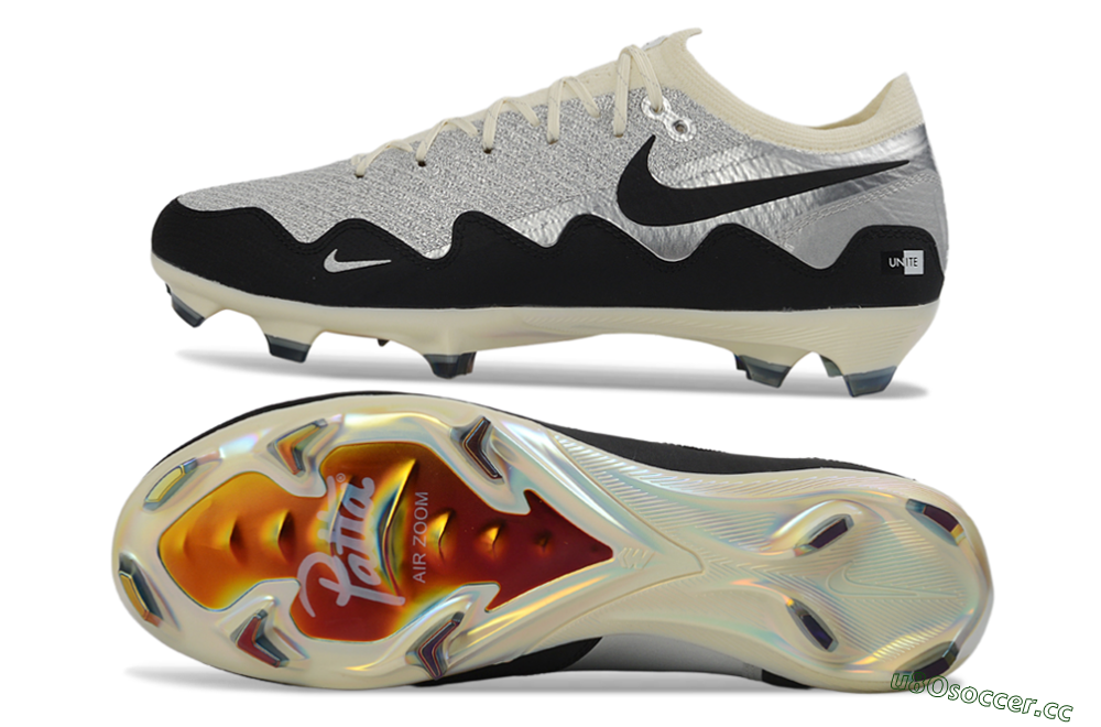 Unisex Patta x Nike Air Zoom Mercurial Vapor 16 Elite FG Firm Ground Low-Tops Football Boots - Black/Silver/White 1