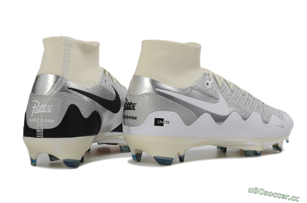 Unisex Patta x Nike Air Zoom Mercurial Superfly 10 Elite FG Firm Ground High-Tops Football Boots - Silver/Black/Silver 6