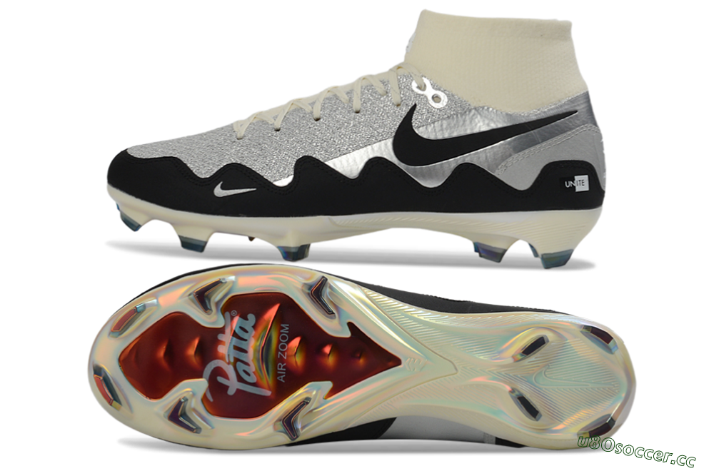 Unisex Patta x Nike Air Zoom Mercurial Superfly 10 Elite FG Firm Ground High-Tops Football Boots - Silver/Black/Silver 1