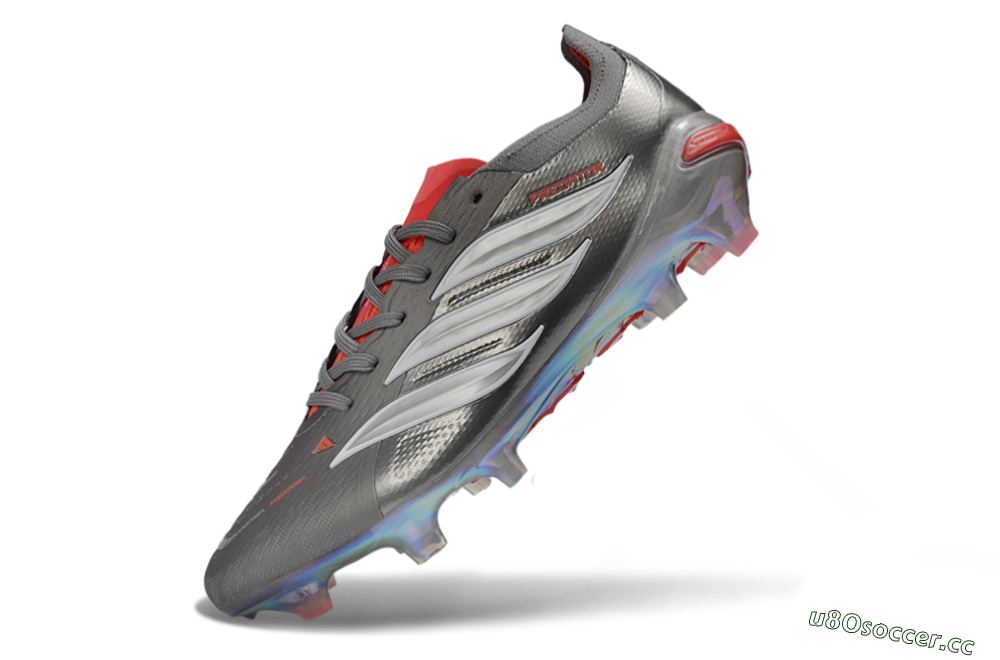 Men's Adidas Predator 26 Elite FG Firm Ground Low-Tops Football Boots - Gray/Fiery Red/Metallic Silver 5