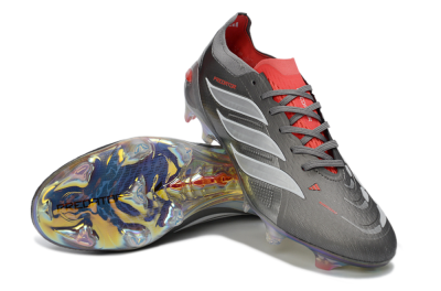 Men's Adidas Predator 26 Elite FG Firm Ground Low-Tops Football Boots - Gray/Fiery Red/Metallic Silver