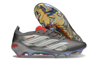 Men's Adidas Predator 26 Elite FG Firm Ground Low-Tops Football Boots - Gray/Fiery Red/Metallic Silver
