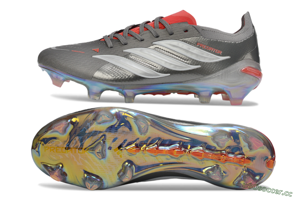 Men's Adidas Predator 26 Elite FG Firm Ground Low-Tops Football Boots - Gray/Fiery Red/Metallic Silver 1